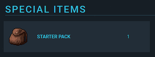 Screenshot of the starter pack in your inventory.